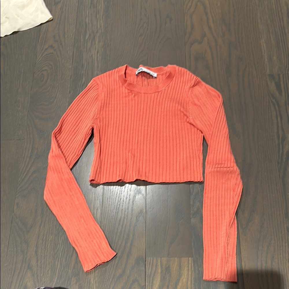 Women's Coral Ribbed Crop Top